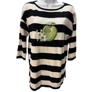 Bua Bua Women’s S Striped Embroidered Green Apple Sweater Teacher Novelty Top